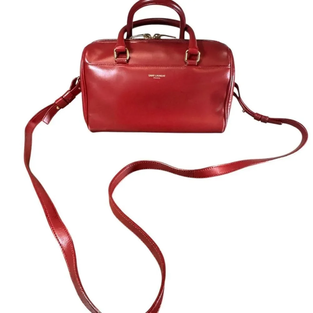 SAINT LAURENT Red Leather 2way YSL Classic Baby Duffle Bag